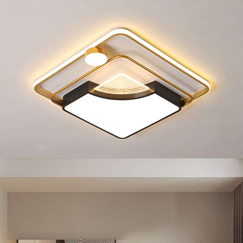 Contemporary LED Flush Ceiling Light with Acrylic Shade - Black Square/Round Flush Mount | Warm/White Light