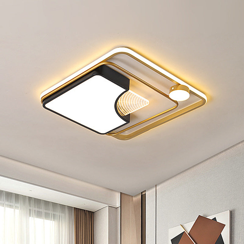 Contemporary LED Flush Ceiling Light with Acrylic Shade - Black Square/Round Flush Mount | Warm/White Light