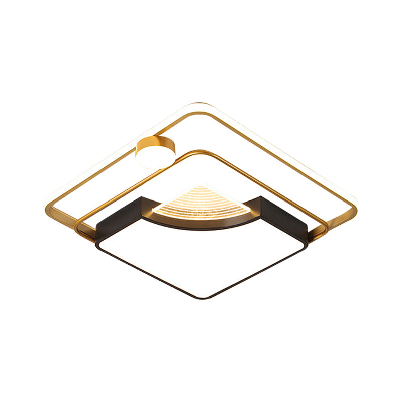 Contemporary LED Flush Ceiling Light with Acrylic Shade - Black Square/Round Flush Mount | Warm/White Light