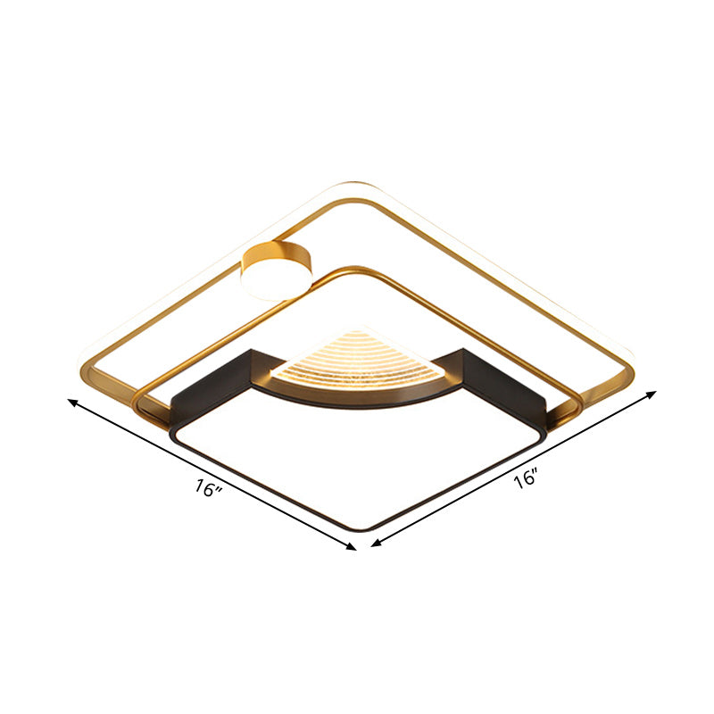 Contemporary LED Flush Ceiling Light with Acrylic Shade - Black Square/Round Flush Mount | Warm/White Light