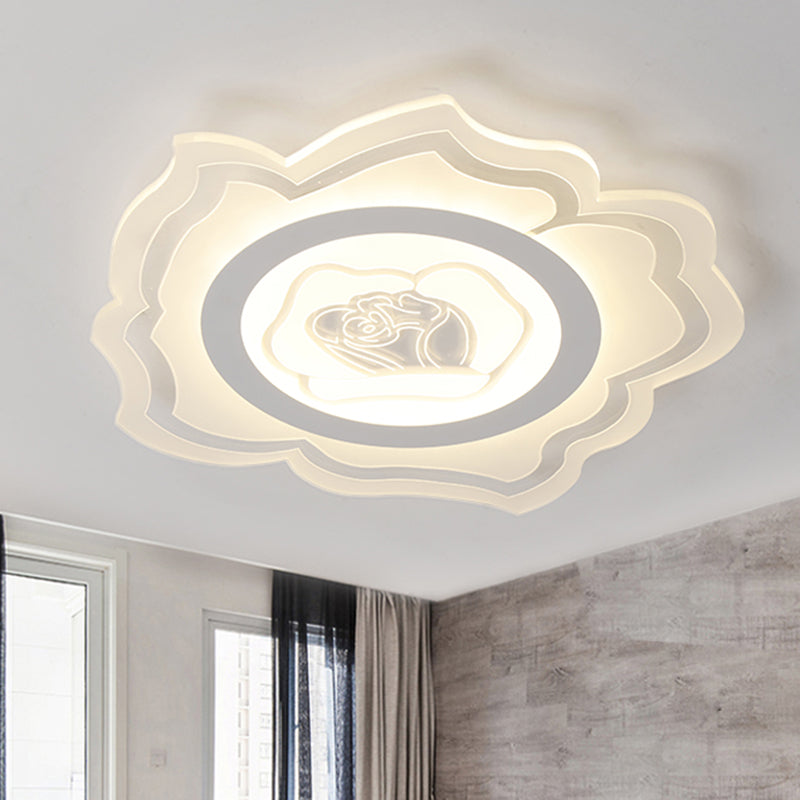 Modern LED White Acrylic Flush Mount Light Fixture with Warm/White Lighting