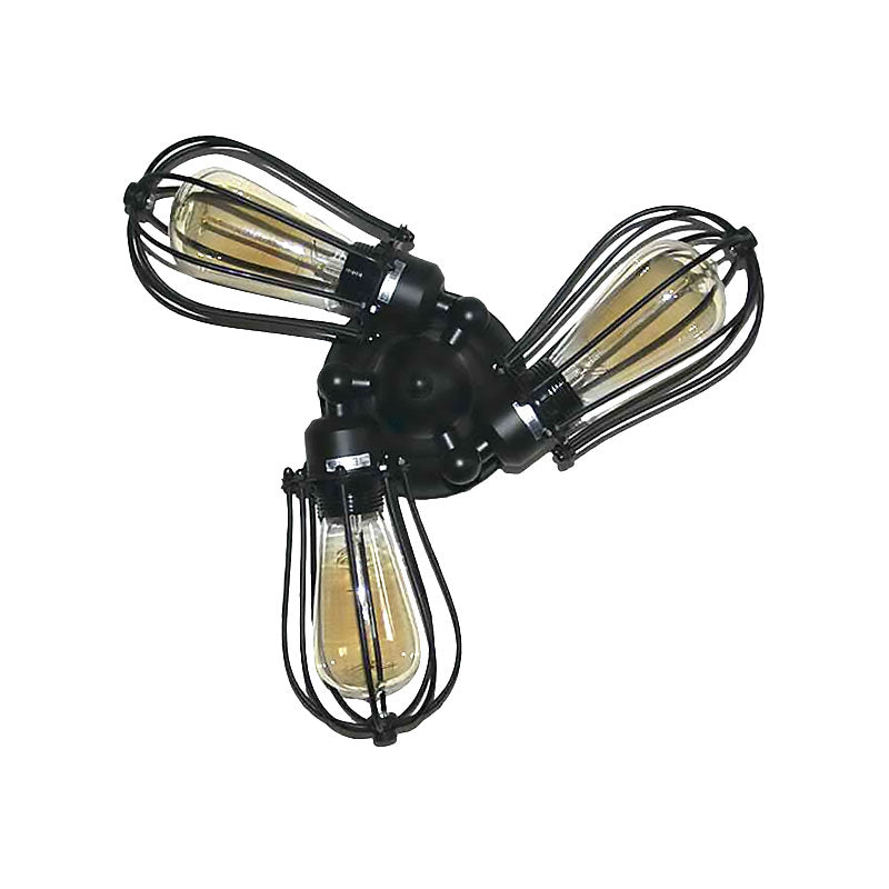 Rustic Wire Frame Ceiling Light - Vintage Bulb Shape with 3/5 Metal Lights in Black for Farmhouse Semi Flush Mount