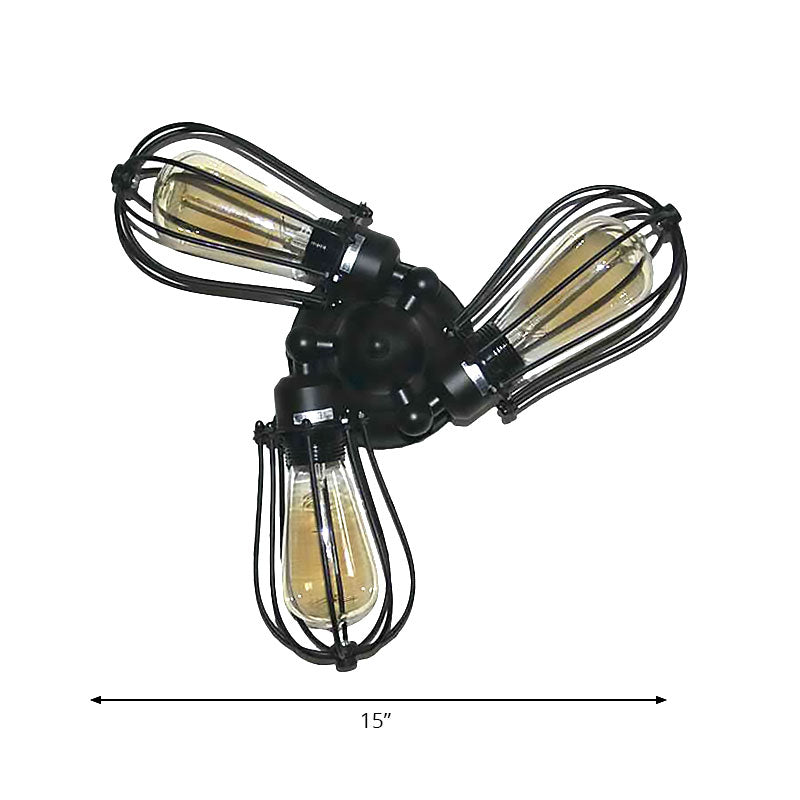 Rustic Wire Frame Ceiling Light - Vintage Bulb Shape with 3/5 Metal Lights in Black for Farmhouse Semi Flush Mount