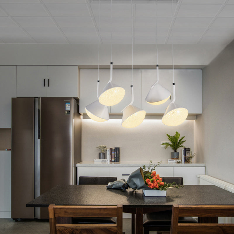 Penelope - White White Cone Ceiling Lamp Minimal Metal 5 Lights Dining Room Pendant Light with Acrylic Diffuser