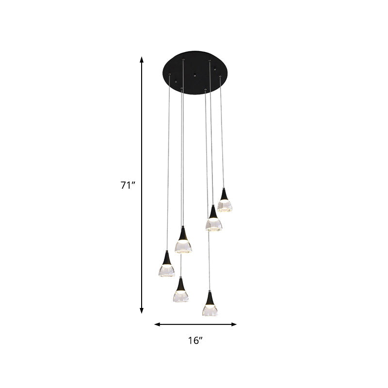 Ludovica - Cluster Conical Cluster Drop Pendant Modern Acrylic 5/6-Light Black Hanging Ceiling Light for Bedroom Living Room