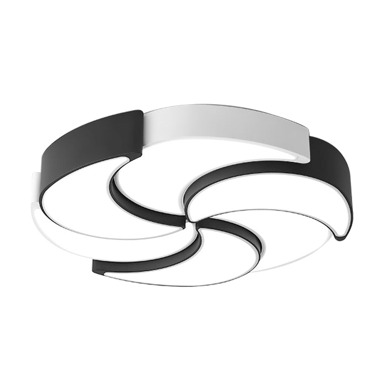 Plafonnier LED contemporain en acrylique à encastrer avec motif de moulin à vent - Circulaire, noir et blanc - 19,5"/23,5"/31" W - Lumière chaude/blanche