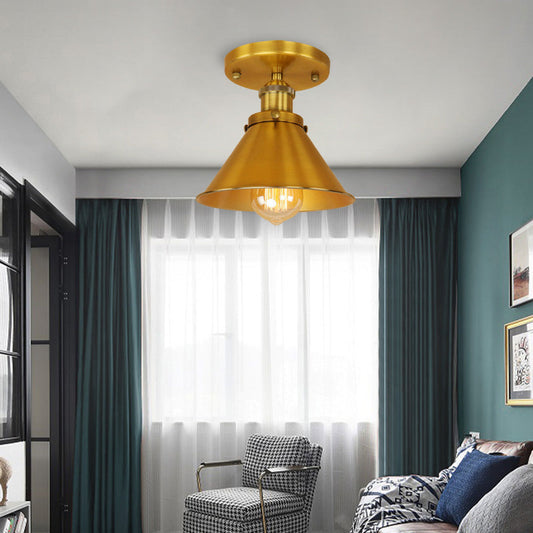 Vintage Metallic Conical Semi-Flush Light in Brass/Copper - Perfect for Hallways