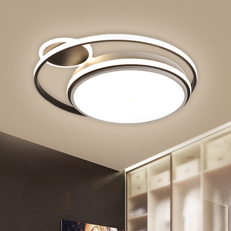 Modern Round Flush Mount LED Lamp in Black with Warm/White Light and Simple Metal Design - 18"/21.5" Wide