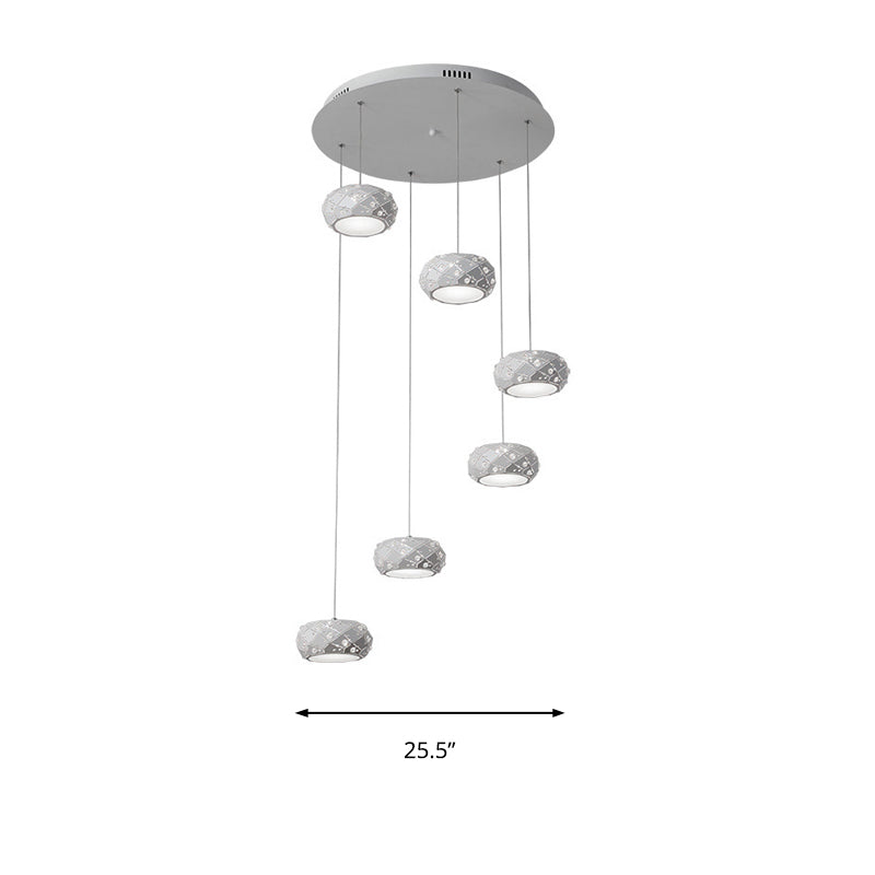 Morgane - Modern Drum Pendant Light  Modern Metal LED White Suspension Lighting in White/Warm Light with Adjustable Cords