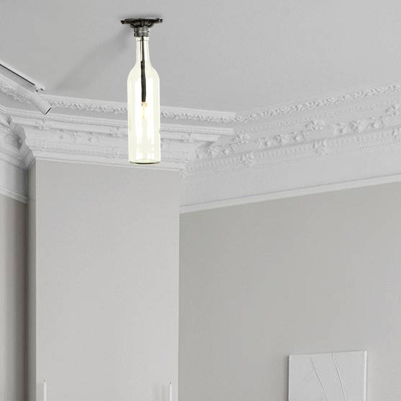 Rustic Semi Flush Bottle Glass Ceiling Light Fixture with Brown/Blue Shades for Corridor
