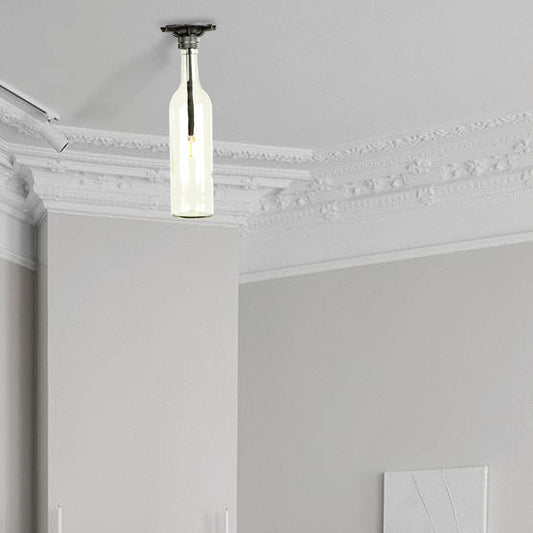 Rustic Semi Flush Bottle Glass Ceiling Light Fixture with Brown/Blue Shades for Corridor