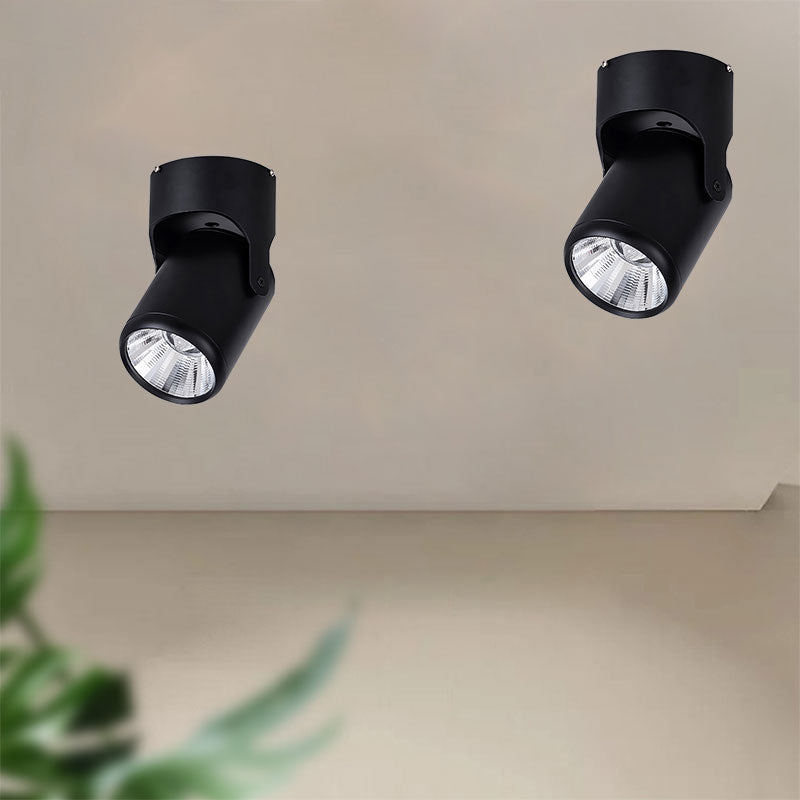 Stylish Mini Semi Flush LED Ceiling Light with Rotatable Metal Cylinder Shade in Black/White for Living Room - Loft