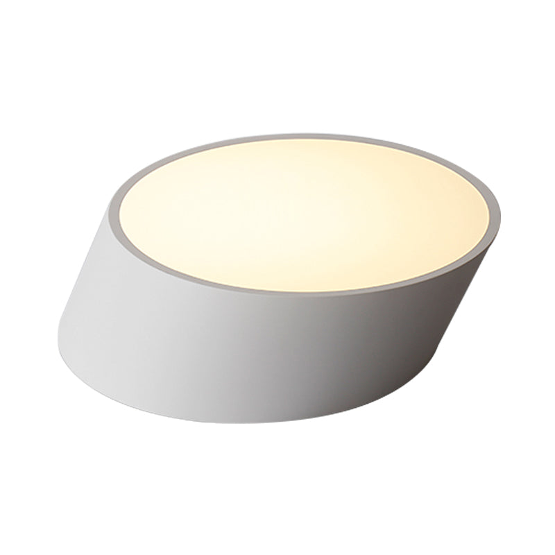 Modernist Led Bedroom Flush Mount Light In White/Black Inclined Elliptical Design 10/16/19.5 Wide