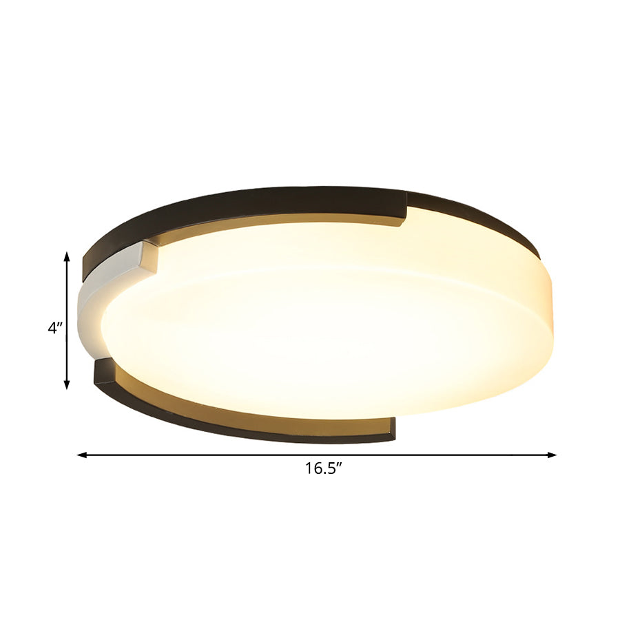 Simple Metal LED Flush Ceiling Light with Acrylic Diffuser in Black/White, 16.5"/20.5" Wide - White/Warm Light