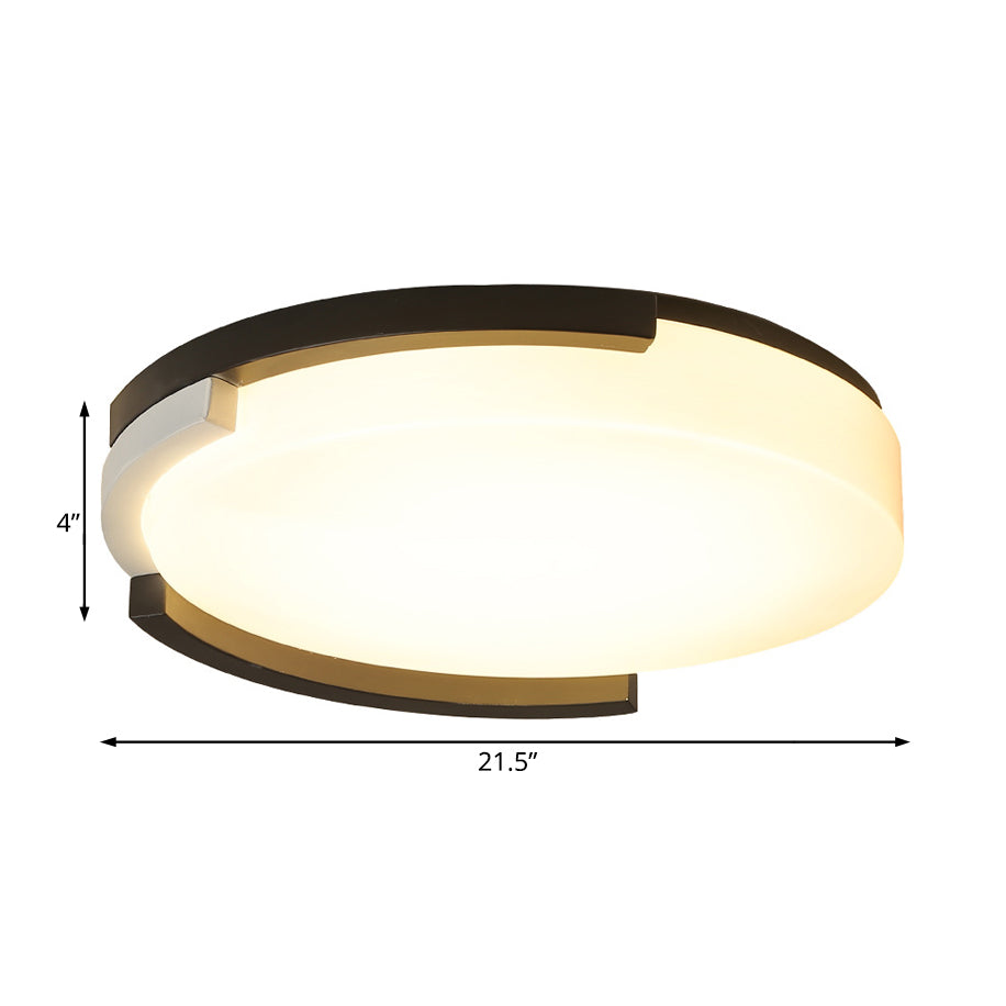 Simple Metal LED Flush Ceiling Light with Acrylic Diffuser in Black/White, 16.5"/20.5" Wide - White/Warm Light