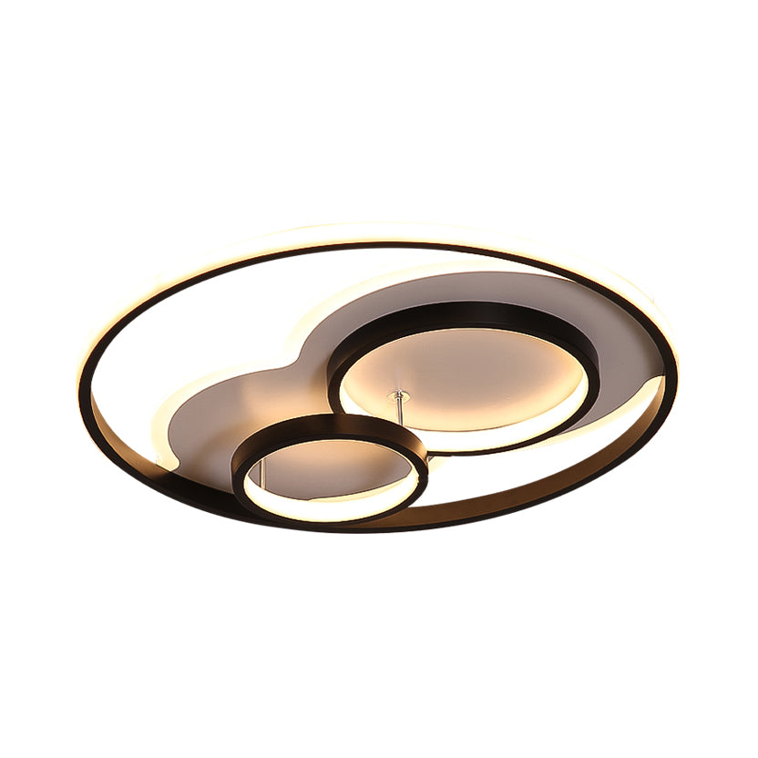 Modern LED Metal Flush Mount Ceiling Lamp in Black/White, 16"/19.5"/23.5" Wide, White/Warm Lighting