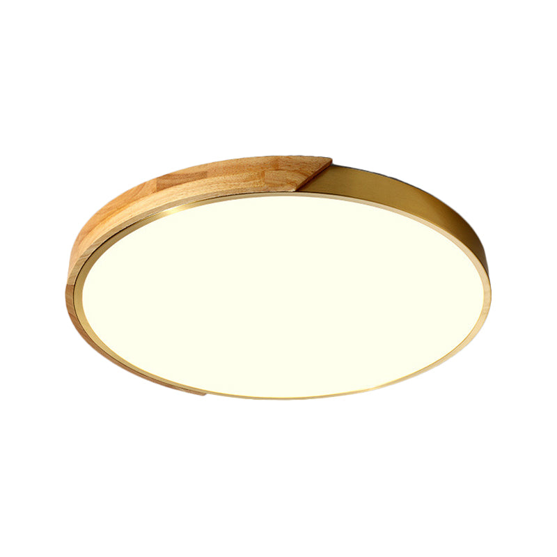 Sleek Drum Ceiling Light with LED Wood Flush Mount, White/Warm Light, 12"/16" Width