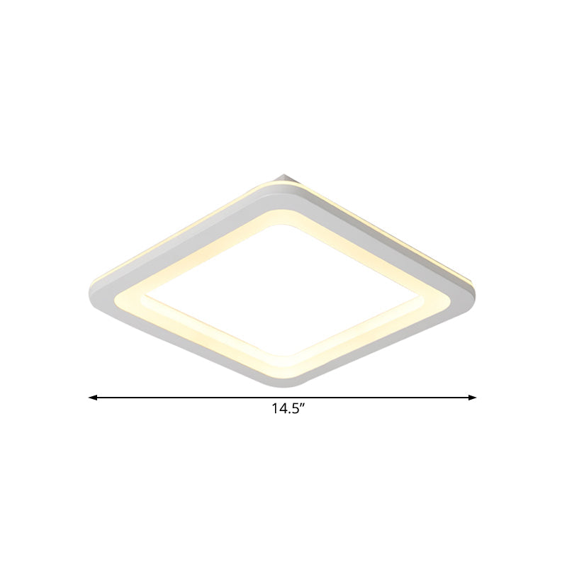 Simple Metal Led White Ceiling Light Fixture In Square Flush Design 10/14.5/19 Wide With White/Warm