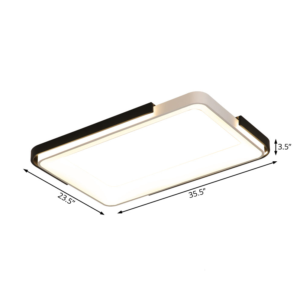 Simple Metal LED Flush Mount Light in White/Warm Light - Rectangular/Square Ceiling Fixture, 18"/35.5" Wide - Ideal for Living Room