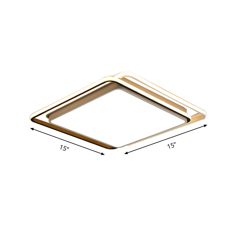 Square Ceiling Mount LED Lamp: Minimalist Metal Flush Light for Living Room in White/Warm Light - 15"/19" Wide