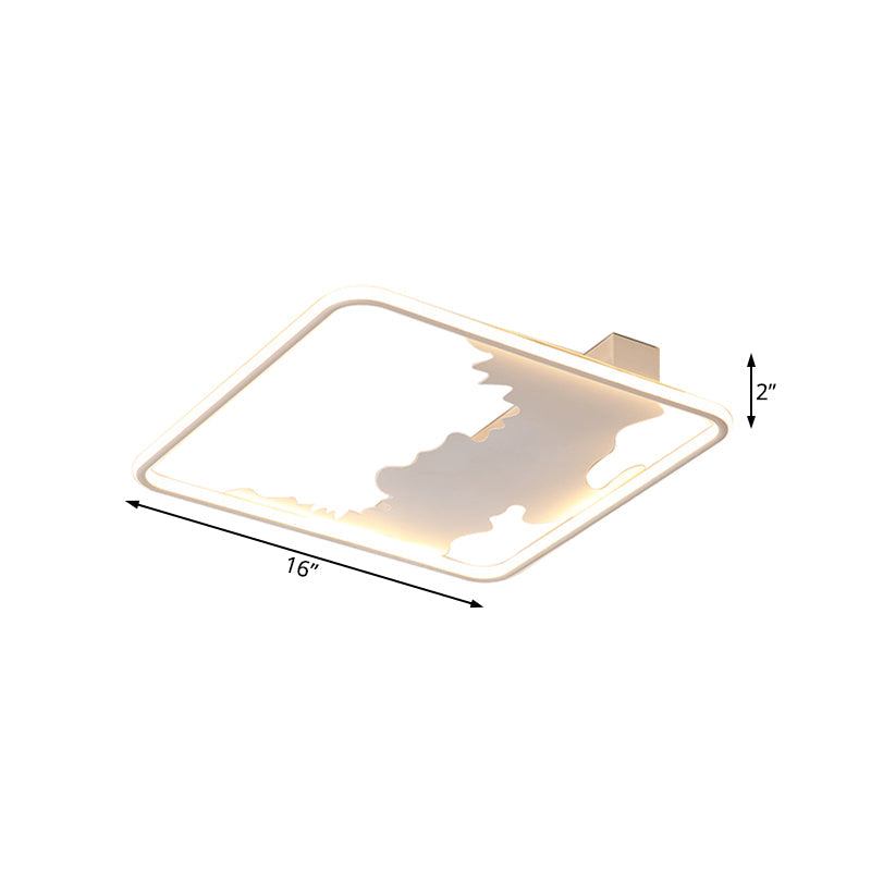 Art Deco Metal LED Square Flush Mount Lighting in White/Warm Light, Various Width Options