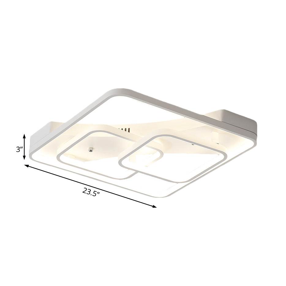 Sleek Metal LED Square Flush Mount Ceiling Light Fixture with White/Warm Light, 16.5"/19.5"/23.5" Wide