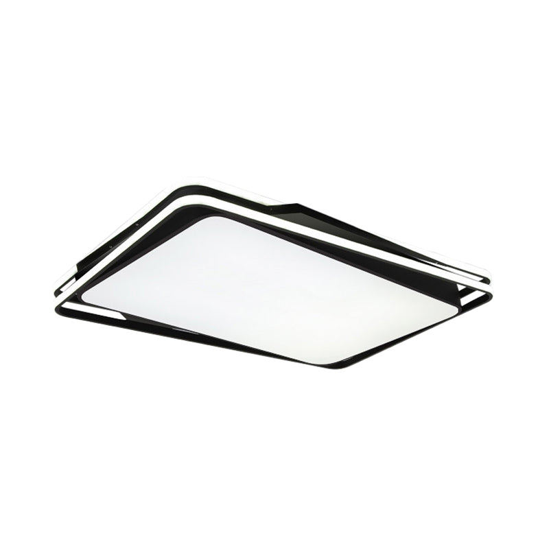 Black Geometrical Flush Mount Ceiling Lamp - Minimalist LED Metal Lighting in White/Warm Light, 23.5"/35.5" Wide