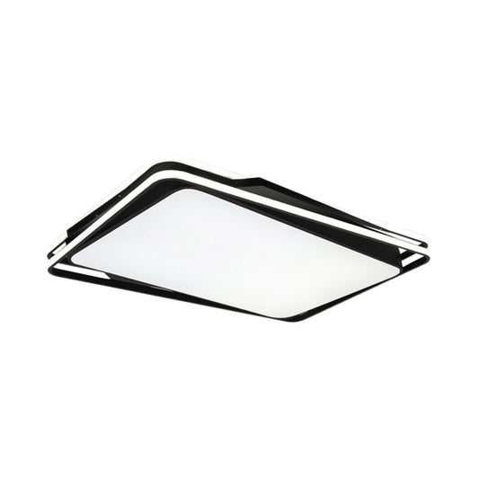 Black Geometrical Flush Mount Ceiling Lamp - Minimalist Led Metal Lighting In White/Warm Light