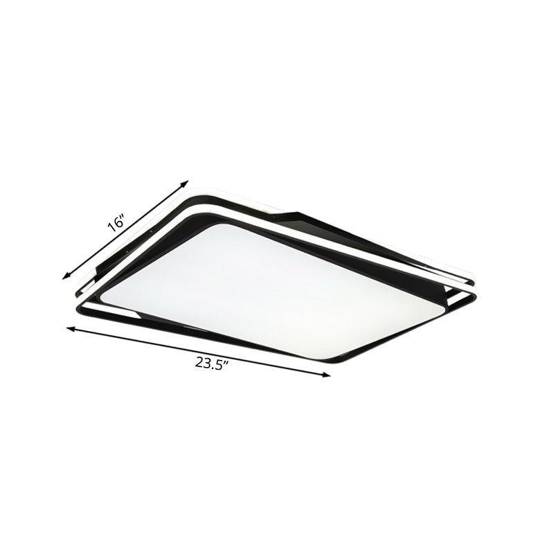 Black Geometrical Flush Mount Ceiling Lamp - Minimalist LED Metal Lighting in White/Warm Light, 23.5"/35.5" Wide