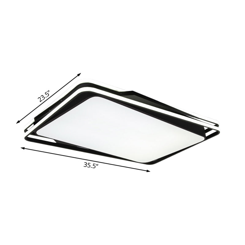 Black Geometrical Flush Mount Ceiling Lamp - Minimalist LED Metal Lighting in White/Warm Light, 23.5"/35.5" Wide