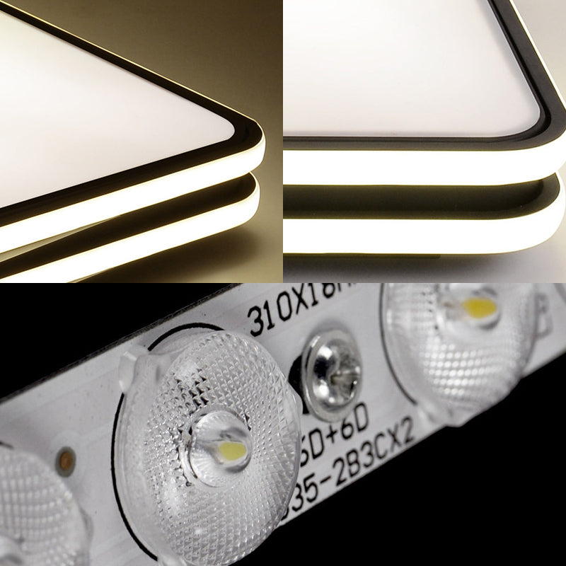 Black Geometrical Flush Mount Ceiling Lamp - Minimalist LED Metal Lighting in White/Warm Light, 23.5"/35.5" Wide
