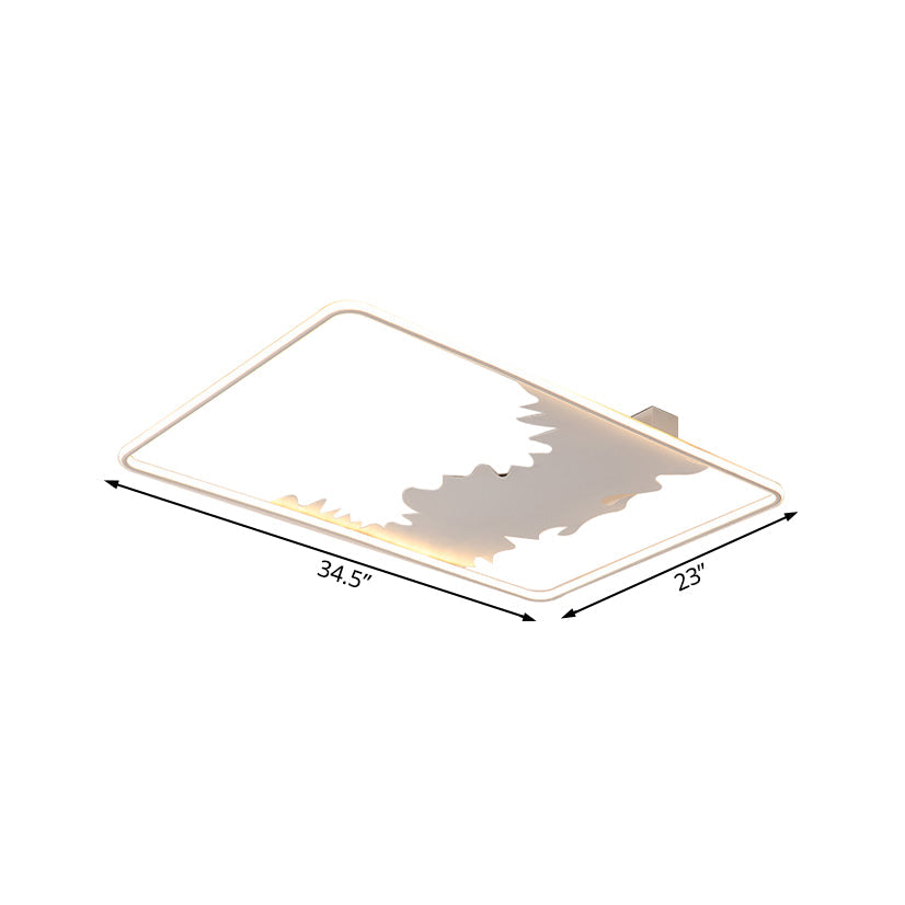 Art Deco Oblong LED Ceiling Flush Light in White/Warm Light, 34.5"/39" Wide