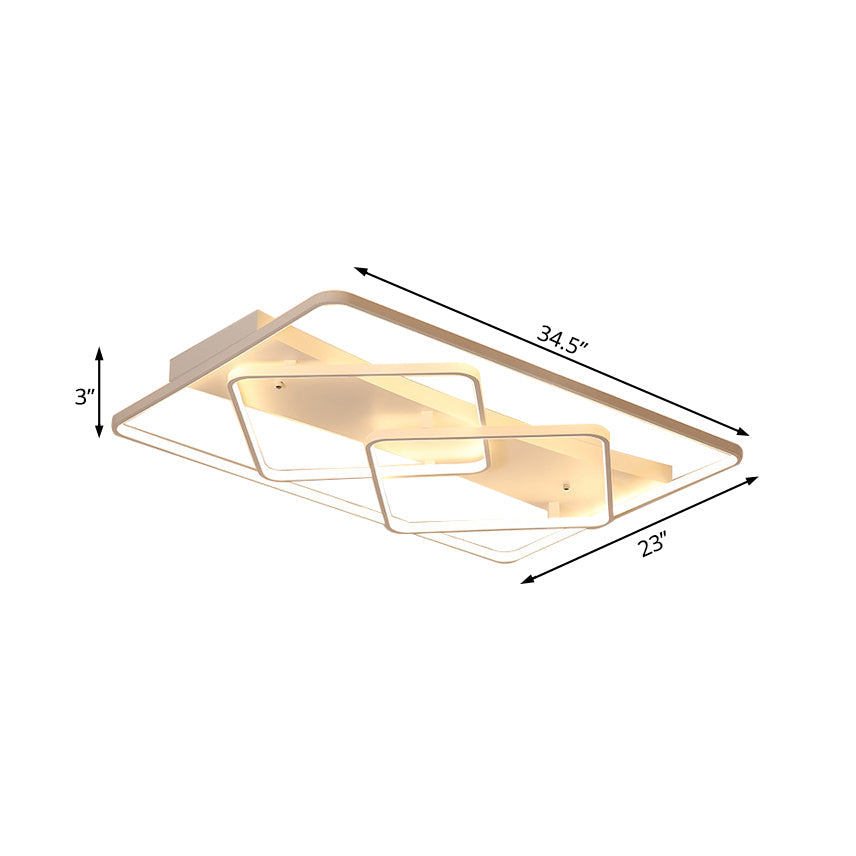 Modern White Geometric Flush Mount LED Ceiling Light Fixture in White/Warm Light - 34.5"/39" Wide