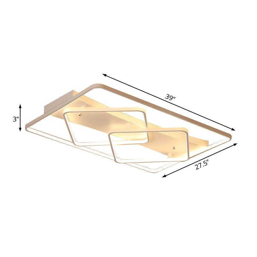 Modern White Geometric Flush Mount LED Ceiling Light Fixture in White/Warm Light - 34.5"/39" Wide