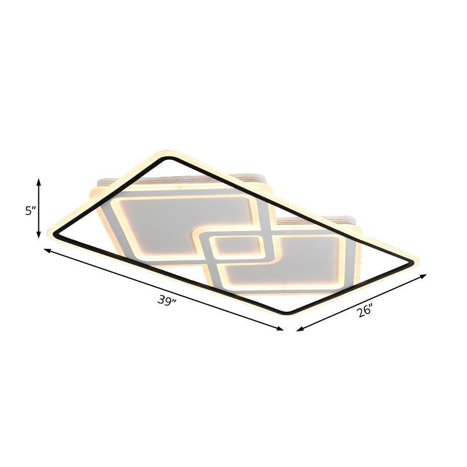 Sleek Metal LED Ceiling Lamp: Rectangular Flush Lighting for Living Room in White/Warm Light, 31.5"/39" Wide