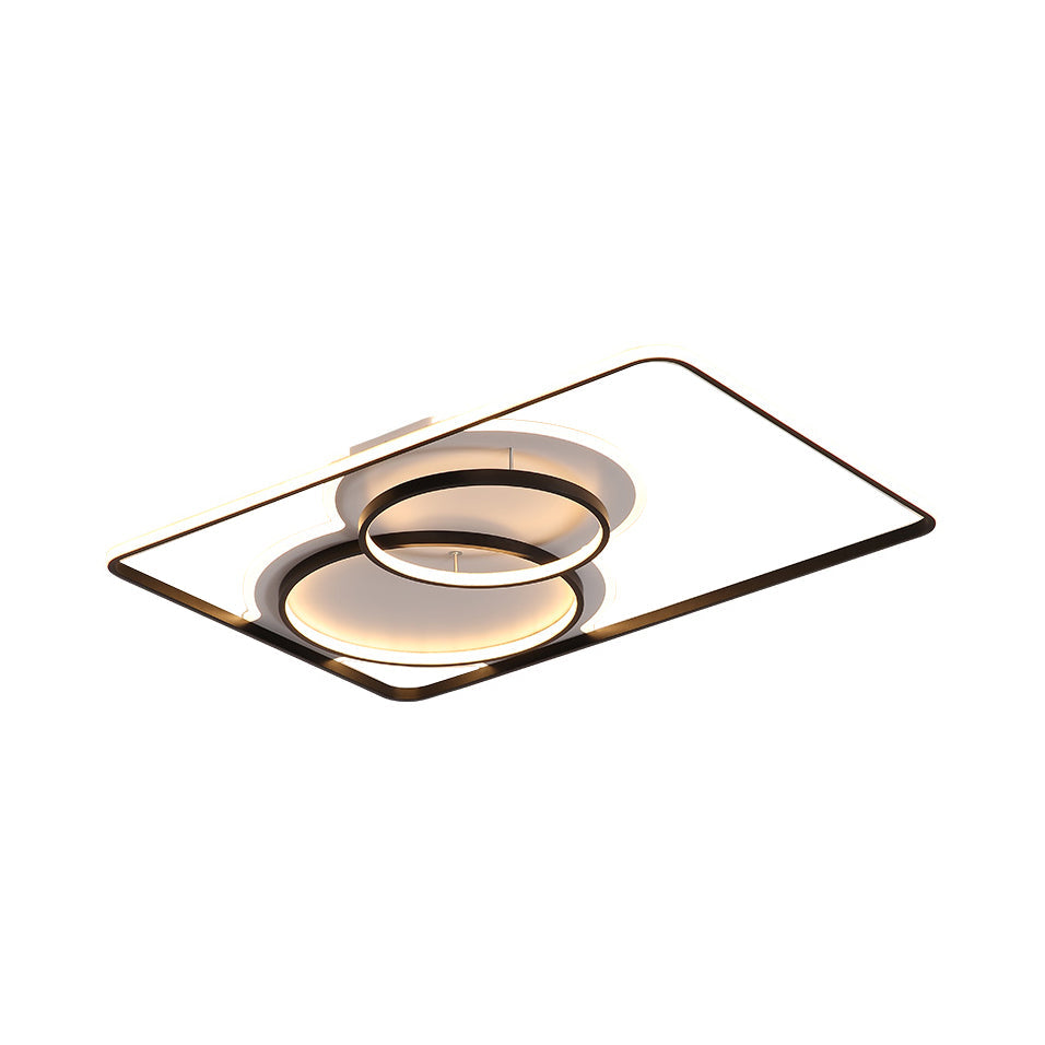 Geometric Metal Ceiling Mounted LED Flush Lamp Modern Lighting (White/Warm) - 35.5"/39" Wide, Black/White