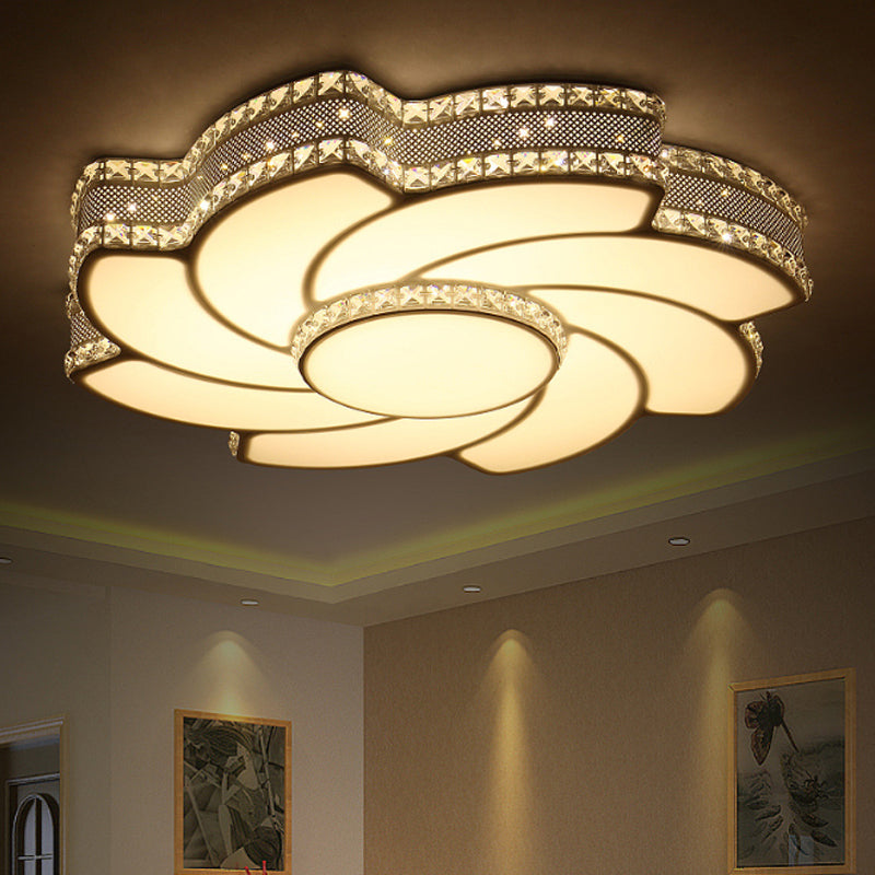 Modern LED Flower Metal Flush Ceiling Light Fixture, White/Warm Light, 19"/23.5" Wide