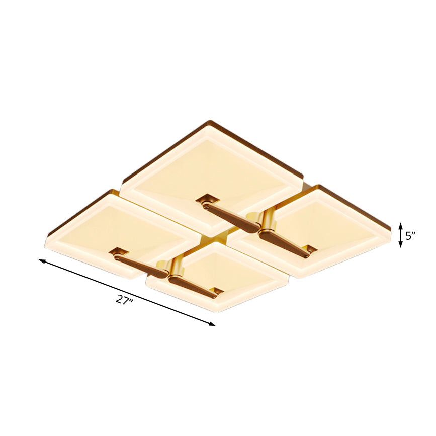 Minimalist Metal LED Ceiling Light Fixture with Splicing Square Design - 2/4/6 Heads, Third Gear White Lamp