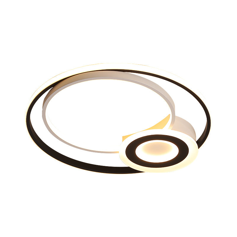 Nordic Acrylic Flush Mount Led Ceiling Fixture - Multi Rings Black/White 16/19.5/23.5 Dia For