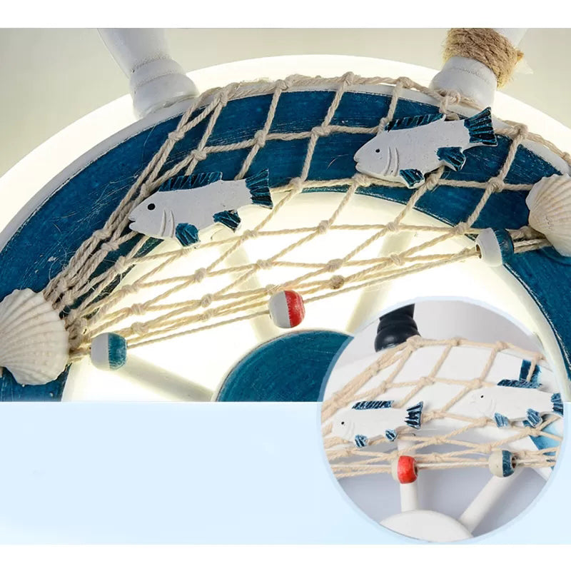 Nautical Style Hanging Lamp For Bedroom With Adjustable Pendant Lighting And Ship Wheel Design In