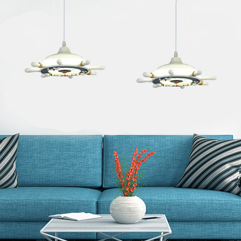 Nautical Style Hanging Lamp For Bedroom With Adjustable Pendant Lighting And Ship Wheel Design In