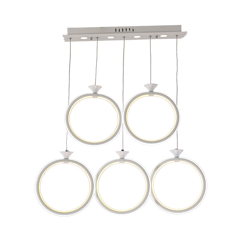 Contemporary Multi-Ring Pendant Light for Kitchen - 3/5-Head Cluster Design with Acrylic and Warm/White/Natural Light