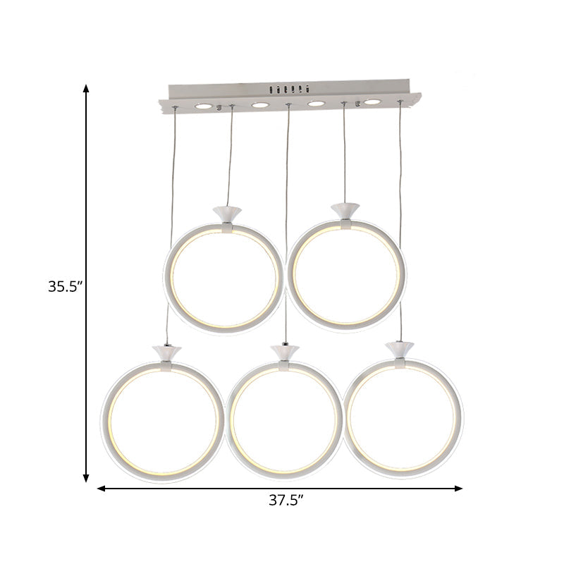 Contemporary Multi-Ring Cluster Pendant Acrylic Kitchen Lamp With 3/5 Heads In Warm/White/Natural