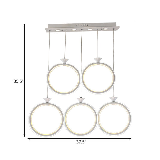Contemporary Multi-Ring Cluster Pendant Acrylic Kitchen Lamp With 3/5 Heads In Warm/White/Natural