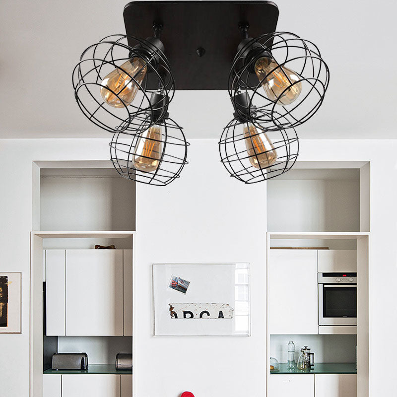 Industrial Style Global Black Metal Semi Flush Mount Ceiling Light with 4/6 Lights - Perfect for Dining Rooms