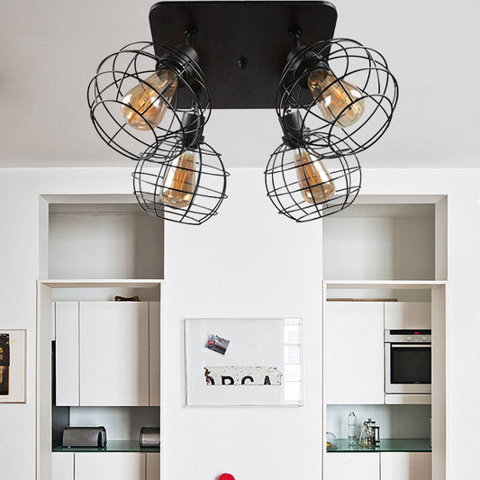 Industrial Style Global Black Metal Semi Flush Mount Ceiling Light with 4/6 Lights - Perfect for Dining Rooms