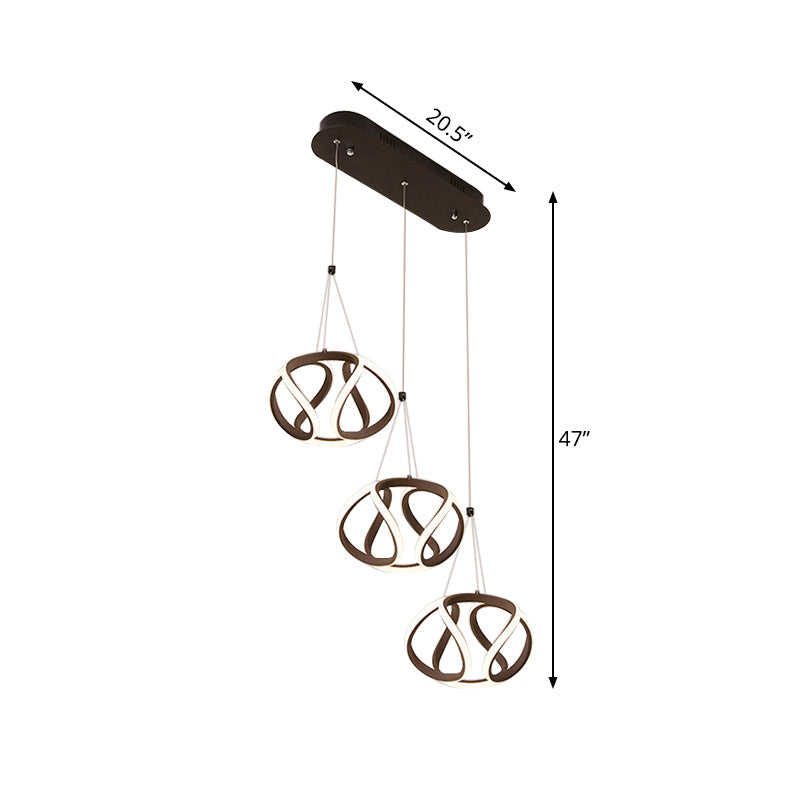 Modern Waving Acrylic Island Pendant Light: Brown Hanging Ceiling Light with Adjustable Cords (3/5-Light)