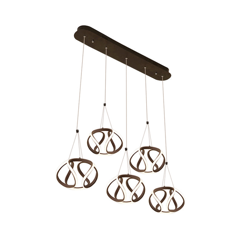 Modern Waving Acrylic Island Pendant Light: Brown Hanging Ceiling Light with Adjustable Cords (3/5-Light)