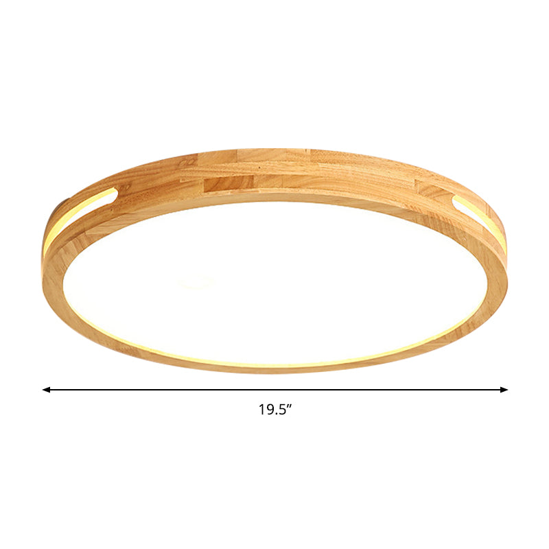 Japanese Style LED Ceiling Lamp in Beige - Circular Mount, Wood Finish - 12/16/19.5 Inch Wide - Perfect for Adult Bedroom