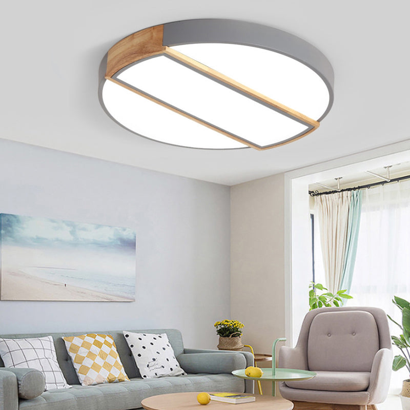 Nordic Circle LED Flush Mount Light - Acrylic Diffuser - 12"/16"/19.5" Width - LED Ceiling Lamp in Green/Grey/Pink/White for Baby Room